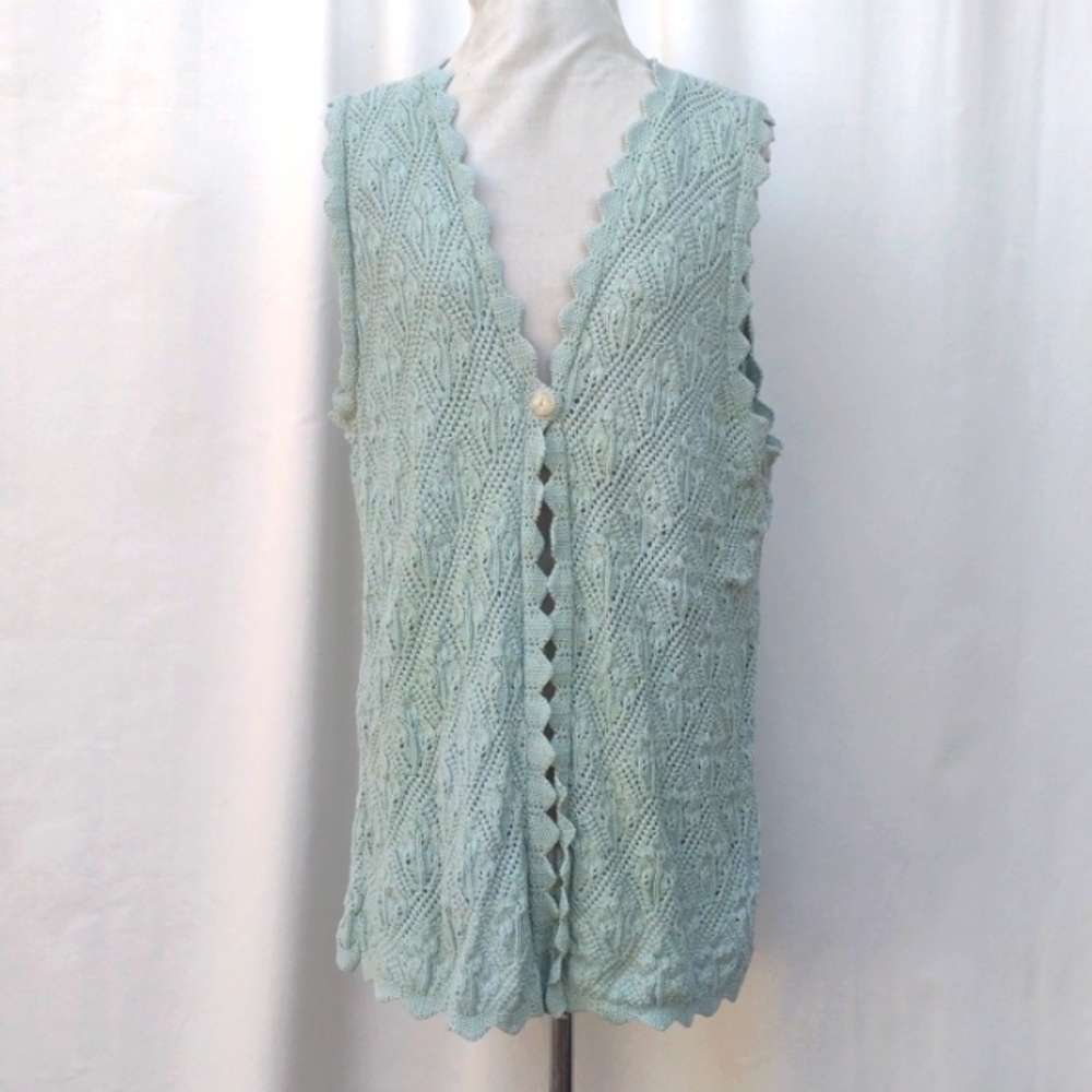 Green Crochet Long Vest L